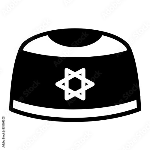A crocheted taqiyah concept, Rounded cap vector glyph icon design, Muslim Man Head kufi cap, ramadan kareem Islamic Symbol on white background, 