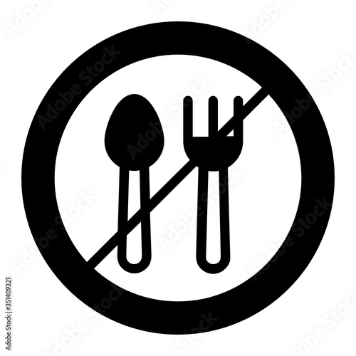 No Eating allowed while fasting concept vector Glyph Icon Design, Ramazan kareem and Islamic Symbols on white background, Fork and Spoon with Stop Sign 
