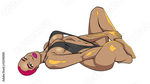 Sexy African Pink Hair Woman laying on Back