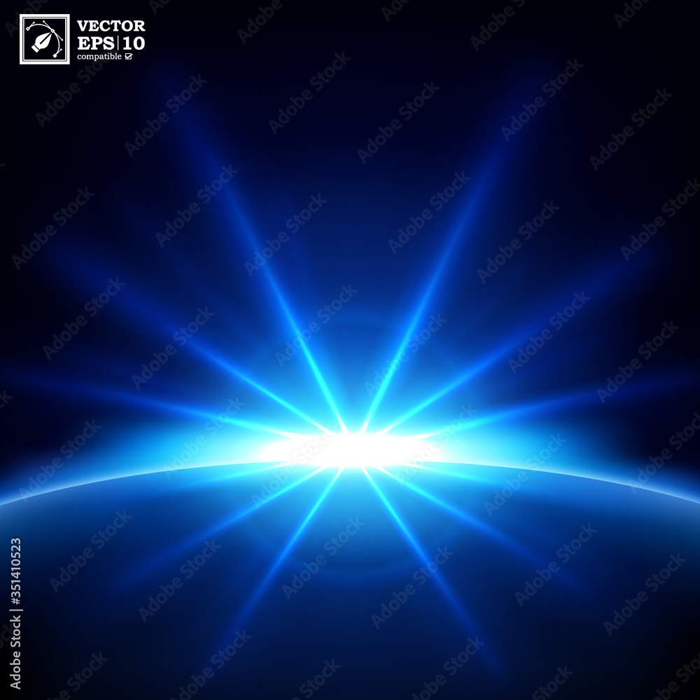 Blue Rays rising on dark background. Suitable for product advertising, product design, and other. Vector Illustration