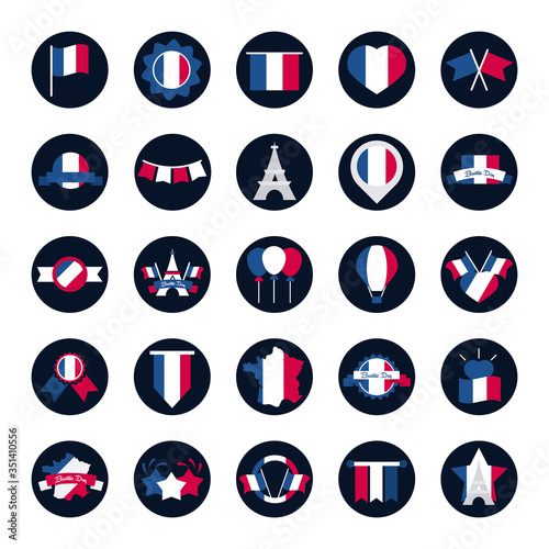 Free Download France and bastille day block and flat style icon set vector design - GFXLoad