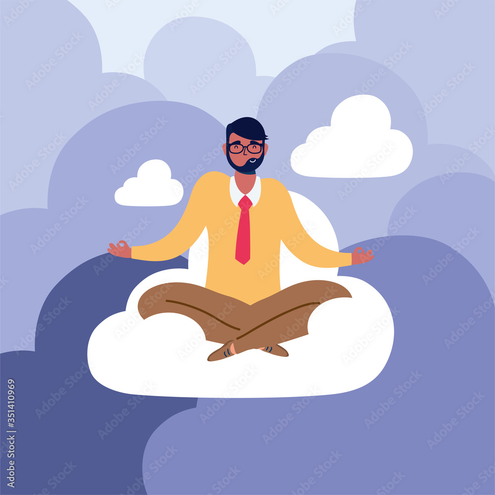elegant business man with lotus position in cloud