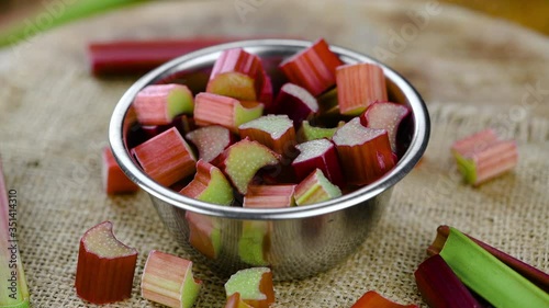 Chopped Rhubarb on a rotating plate (seamless loopable)