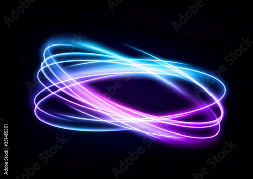 Abstract Multicolor Wavy Line of Light, isolated on Dark Background. Vector Illustration
