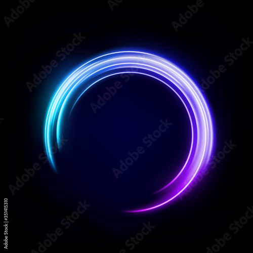 Abstract Multicolor Wavy Line of Light, isolated on Dark Background. Vector Illustration