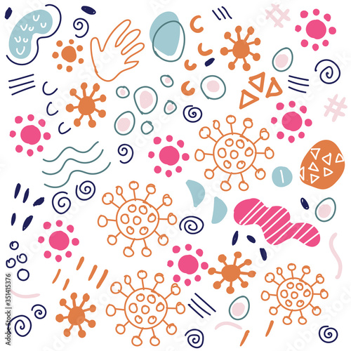 Seamless vector corona pattern, covid-19 virus hand drawn abstract organic shapes white background vector illustration.