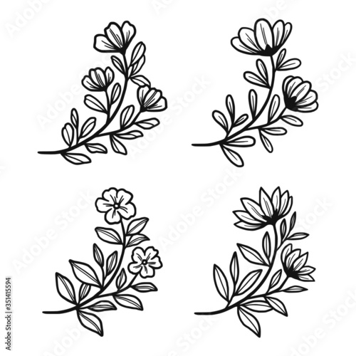hand drawn realistic botanical herbs, flowers, branch, and leaf logo element collection