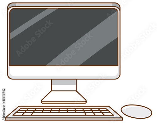 Computer set with keyboard and display on white background