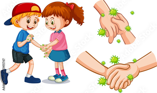 Children touch each other hands with germs