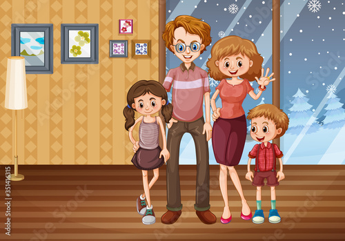 Family member cartoon character in living room