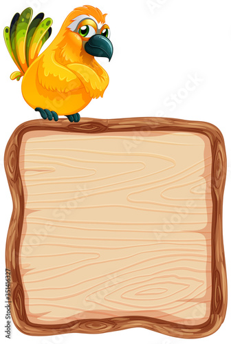 Board template with cute bird on white background
