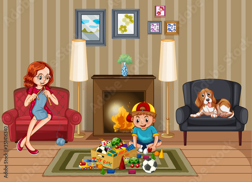 Family member cartoon character in living room