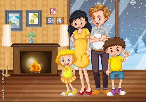 Family member cartoon character in living room