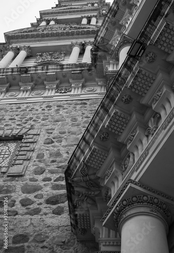 Abstract monochrome photo of architecture details on a Church in Tepatitlan de Morelos Mexico photo