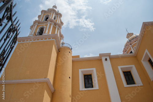 Nice yellow Church in Tepatitlan de Morelos in Jalisco, Blue sky photo