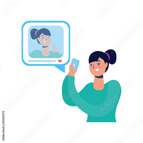 young woman using smartphone and social media tech