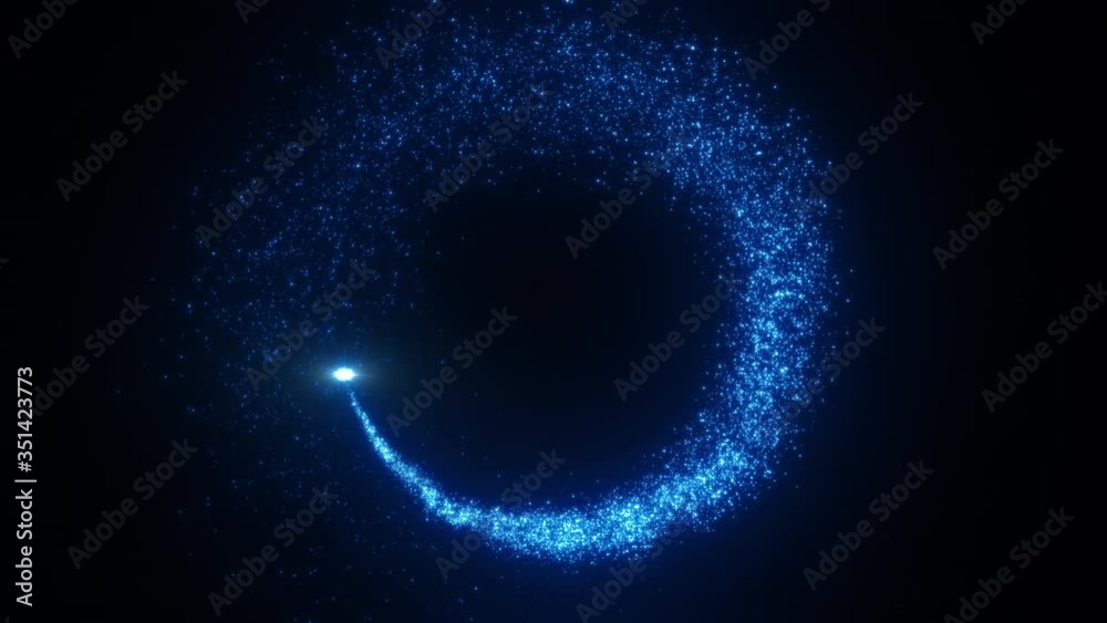 Bright flying sparks of particles, spinning in a circle, follow the flashing star. Bright flying sparks of particles, spinning in a circle, follow the flashing star.