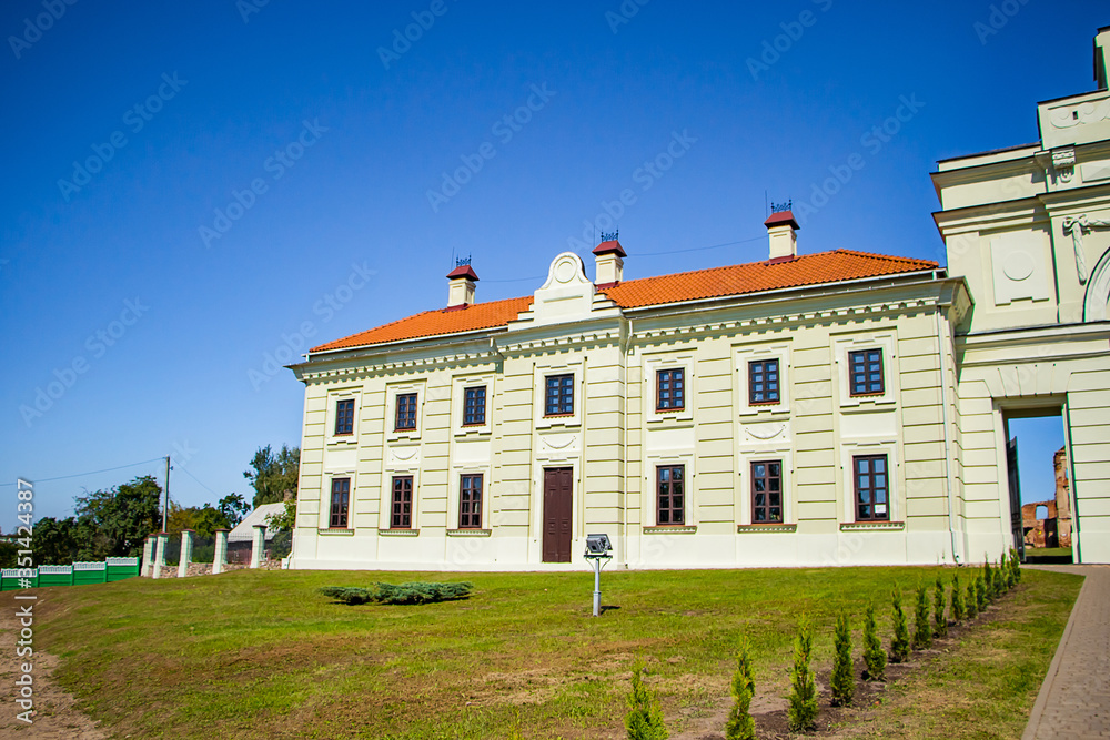 View of the medieval palace in Ruzhany. Reconstruction of an ancient castle. Brest region, Belarus.