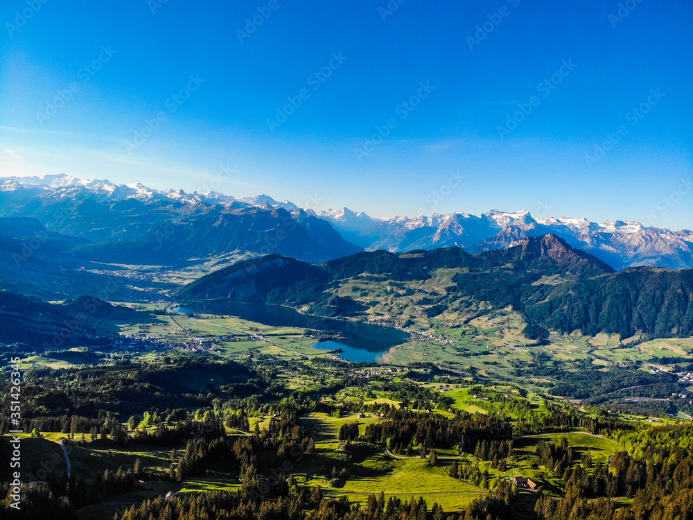 aerial view of the lake zug in the switzer alps 