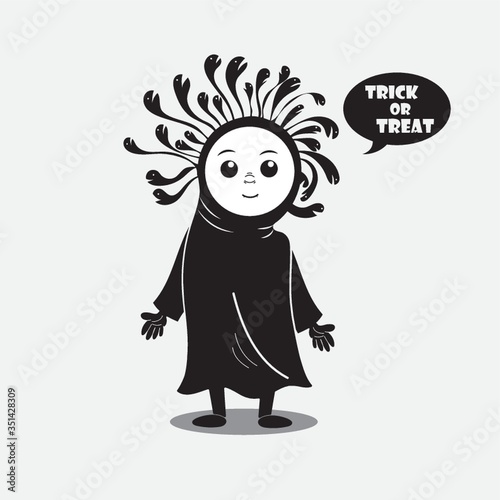 Person in a costume saying trick or treat