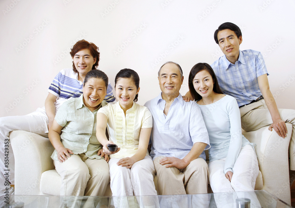 Family watching television in the living room Family watching television in the living room