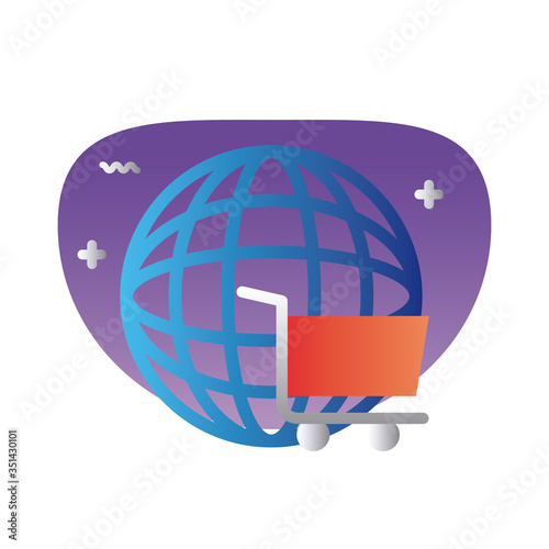 shopping cart trolley in sphere browser degraded style icon