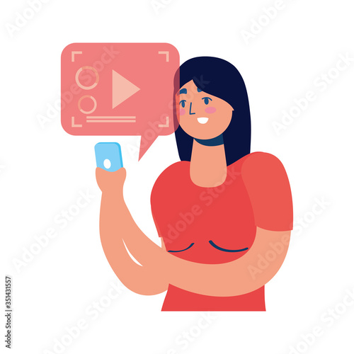 young woman using smartphone and social media tech
