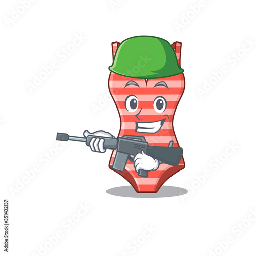 A cartoon picture of Army swimsuit holding machine gun