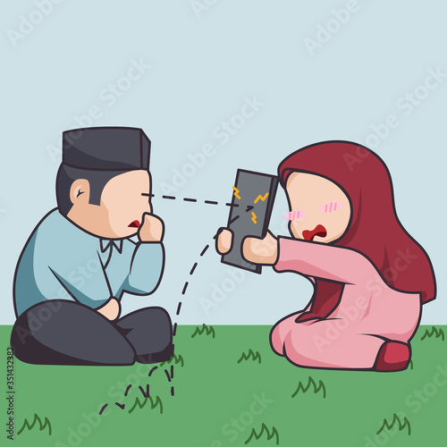 Politeness of communication between men and women illustration muslim cute 1
2