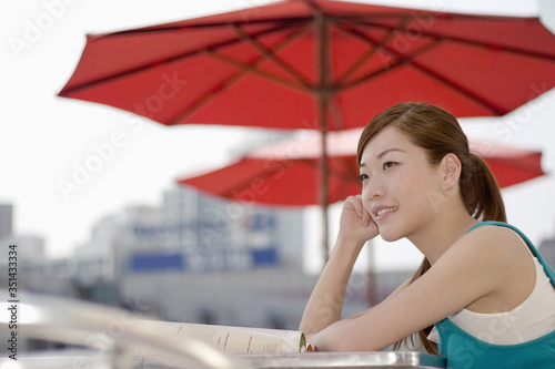 Woman smiling while contemplating