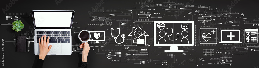 Telehealth theme with person using a laptop computer Telehealth theme with person using a laptop computer