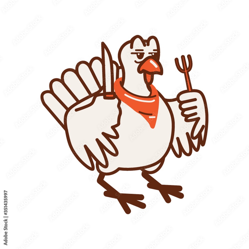 turkey holding fork and knife turkey holding fork and knife