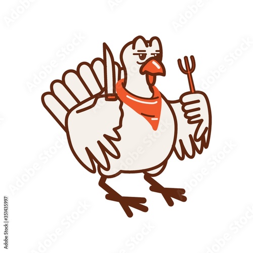 turkey holding fork and knife