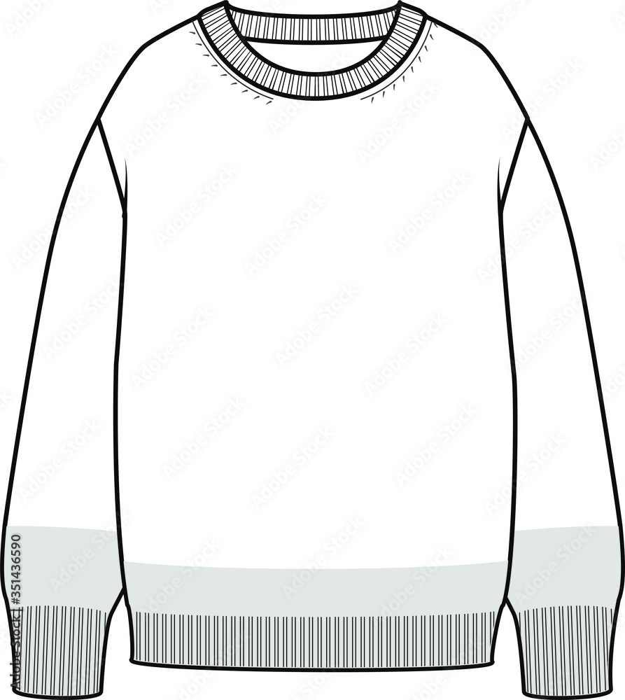 Vecteur Stock KNIT SWEATER, Fashion Flat Sketch, apparel template, vector.  BASIC LONG SLEEVE SWEATER | Adobe Stock