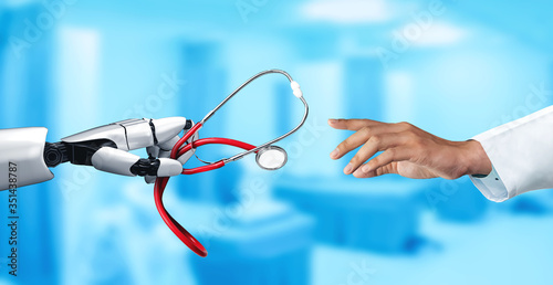 Fotografie 3D rendering medical artificial intelligence robot working in future hospital