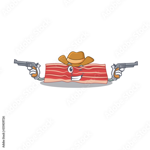 Cartoon character cowboy of bacon with guns