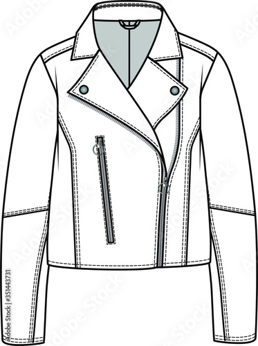 Women's Jacket Fashion Flat Sketches Template. leather jacket design