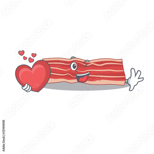 A sweet bacon cartoon character style holding a big heart
