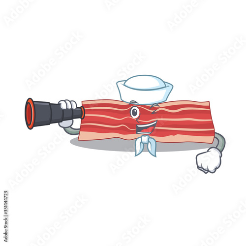 A cartoon picture of bacon Sailor using binocular