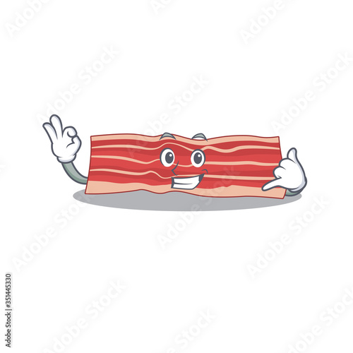 Caricature design of bacon showing call me funny gesture