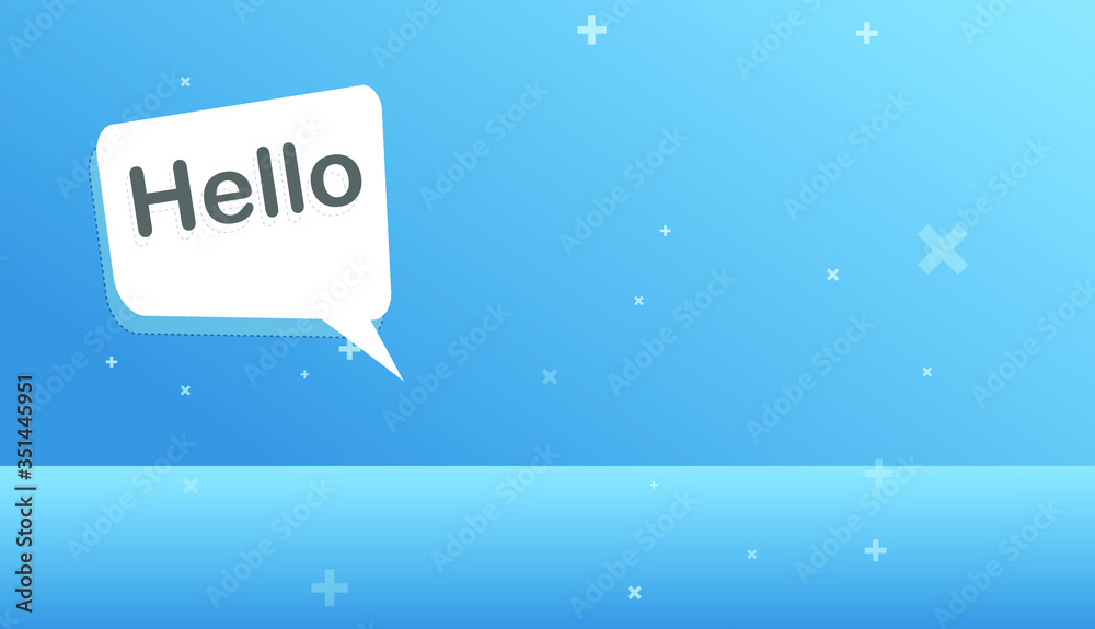 Hello greetings in speech bubble news. Vector illustration on blue background. And positive symbols Good creativity Concepts, communication, advertising media, business media