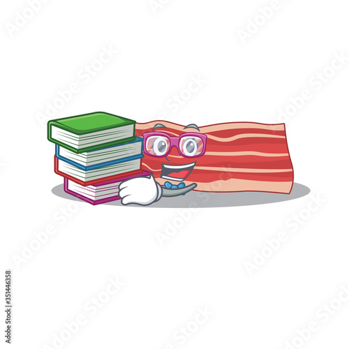 A diligent student in bacon mascot design concept read many books