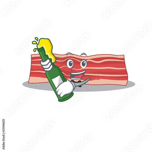 caricature design concept of bacon cheers with bottle of beer