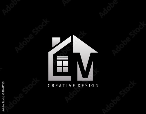 M Letter Logo. Negative Space of Initial M With  Minimalist House Shape Icon.