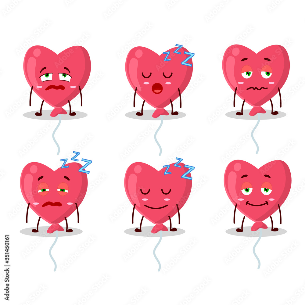Cartoon character of Red love baloon with sleepy expression Cartoon character of Red love baloon with sleepy expression