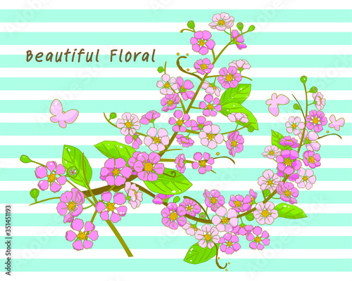 Thai flower call tabaek tree. there are butterflies around the floral.