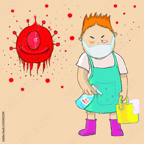Epidemic disease concept. Coronavirus and people are ready to fight with coronavirus. Clean you Home and wash your hands.