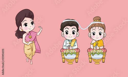 thai lady and wedding thai cartoon