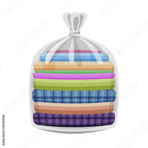 second hand clothes in a clear plastic bag isolated on white background, used shirts for donations, illustration of donate clothes, pile clothes used old, clip art second hand donated clothes