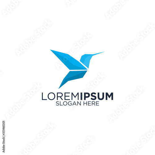 Blue hummingbird logo design templates 